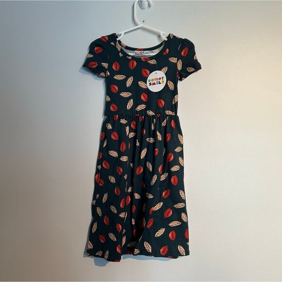 NWT Dot Dot Smile Empire Waist Cap Sleeve Dress – Leaf Print – 12-24M - Picture 1 of 9